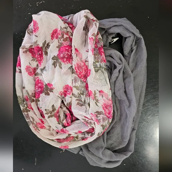 Lightweight Infinity Floral & Gray Scarf Duo - Picture 2 of 5
